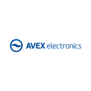 Logo Avex electronics - moderne modre pismo