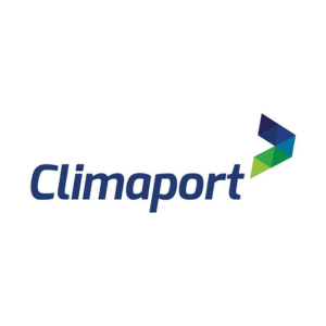 Climaport logo- moderne logo s modrym pismom a zeleno modrym znakom