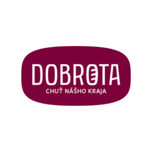 Logo Dobrota - bordove pozadie biely napis