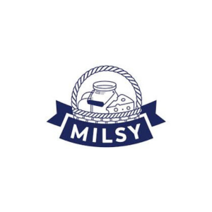 Milsy - logo - tmavomodre logo s mliekom a syrom