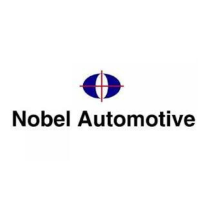 Nobel Automotive logo - minimalisticke logo s modrym znakom