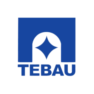 Logo Tebau - modrej farby so znakom firmy